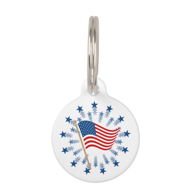 Placa Para Mascotas Fuegos artificiales de la bandera estadounidense S (Anverso)