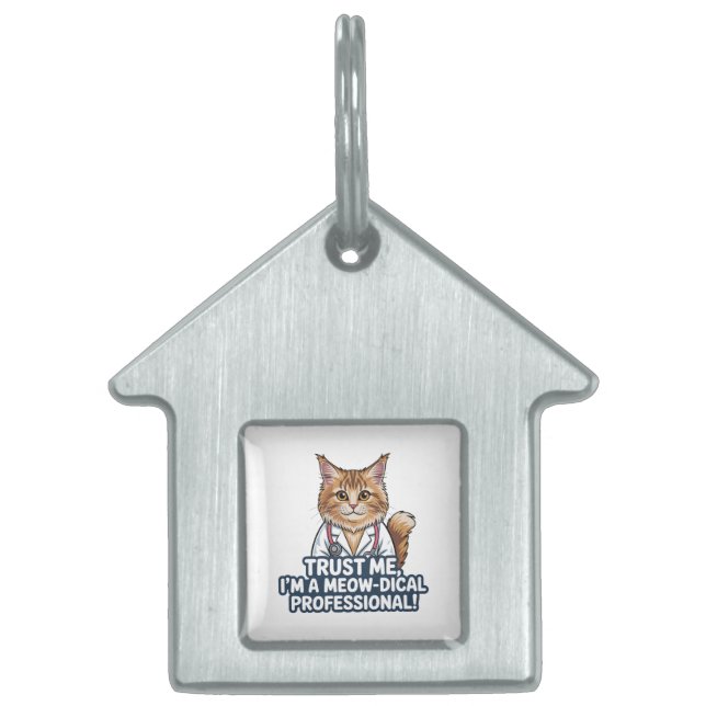 Placa Para Mascotas Funny Cat Doctor Animal Humor Illustration (Frente)