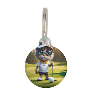 Placa Para Mascotas Funny Cat Golf Player,