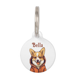 Placa Para Mascotas Funny Corgi Usando Hoodie