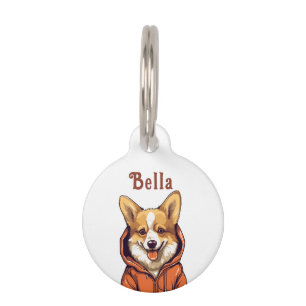 Placa Para Mascotas Funny Corgi Usando Hoodie