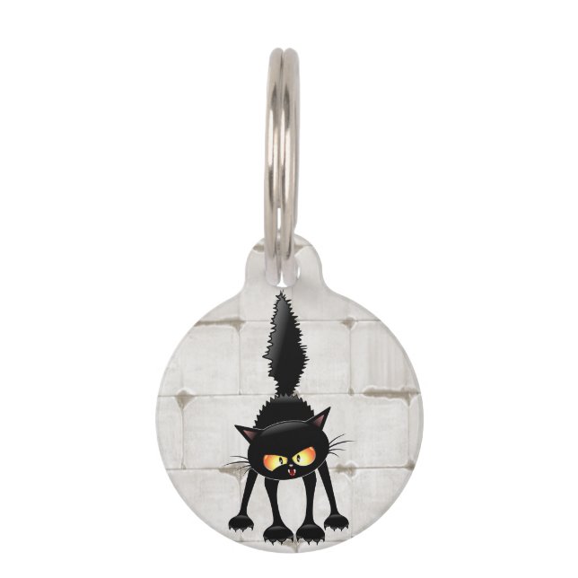 Placa Para Mascotas Funny Fierce Black Cat Cartoon  (Anverso)