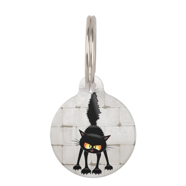 Placa Para Mascotas Funny Fierce Black Cat Personalizado (Anverso)