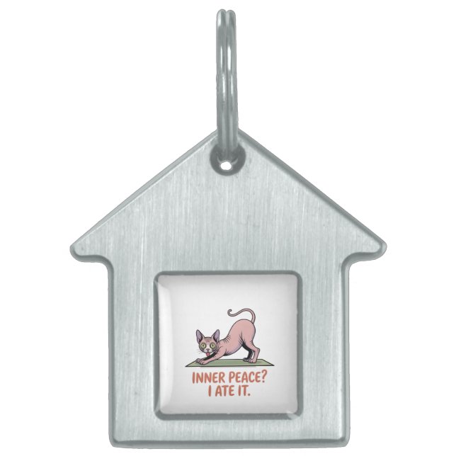 Placa Para Mascotas Funny Sphynx Cat Yoga Cartoon Art (Frente)