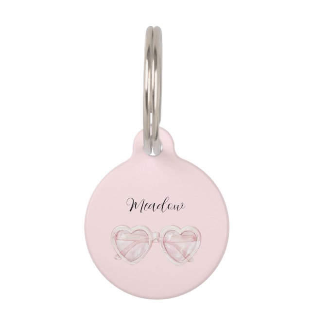 Placa Para Mascotas Gafas de sol Corazón Rosa Claro   (Anverso)
