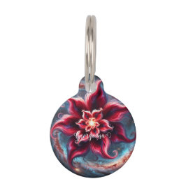 Placa Para Mascotas Galaxia de Poinsettia floral festiva personalizada