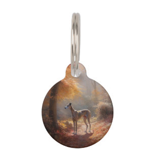 Placa Para Mascotas Galgo entre hojas de otoño que caen inspira