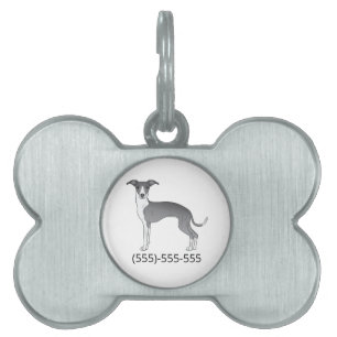 Placa Para Mascotas Galgo Italiano Azul Y Blanco Con Número De Teléfon