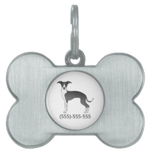 Placa Para Mascotas Galgo Italiano Blanco Y Negro & Número De Teléfono