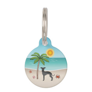 Placa Para Mascotas Galgo Italiano Negro en la Playa Tropical de Veran