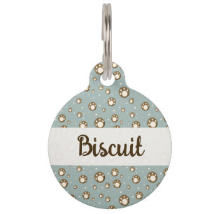 Placa Para Mascotas Galletas con Huellas de Pata Patrón Verde Monogram