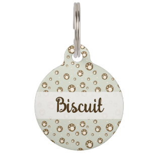 Placa Para Mascotas Galletas de Huella Ligero Patrón Monograma Verde