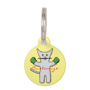 Placa Para Mascotas Gatito del boxeo con las manoplas Thunder_Cove
