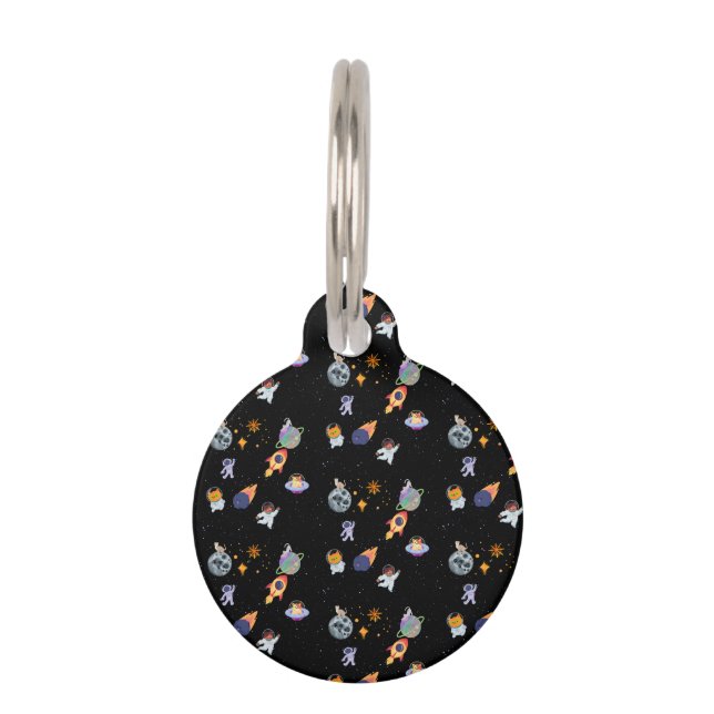 Placa Para Mascotas Gatito espacial en la galaxia (Anverso)