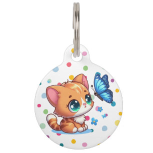 Placa Para Mascotas Gatito/gato y mariposa