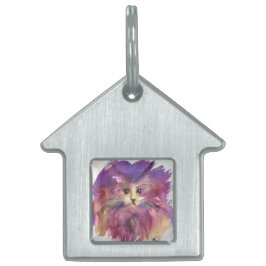 PLACA PARA MASCOTAS GATITO MORADO, RETRATO DE GATO