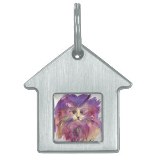 PLACA PARA MASCOTAS GATITO MORADO, RETRATO DE GATO