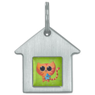 Placa Para Mascotas Gato anaranjado lindo con la estrella