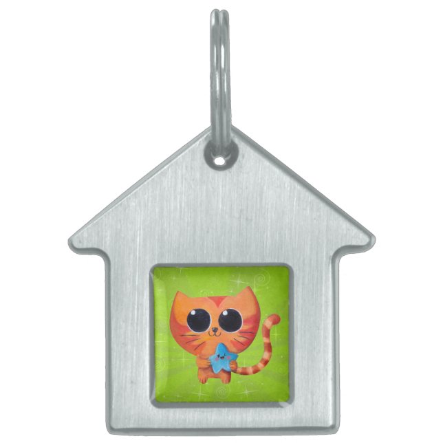 Placa Para Mascotas Gato anaranjado lindo con la estrella (Frente)