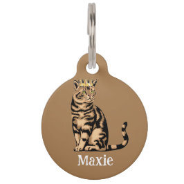 Placa Para Mascotas Gato Atigrado Naranja con Nombre Personalizado y S