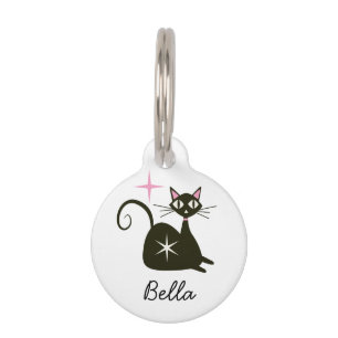 Placa Para Mascotas Gato Atómico Negro de Época Media