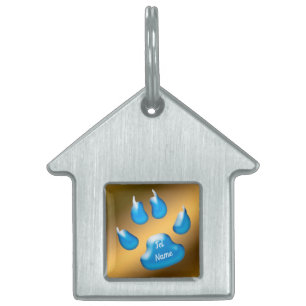 Placa Para Mascotas Gato Azul Dorado