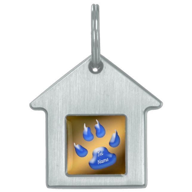 Placa Para Mascotas Gato Azul Dorado (Frente)