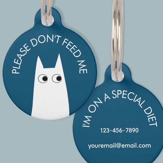 Placa Para Mascotas Gato blanco no me alimenta de la medicina (White Cat Don't Feed Me medical special diet pet tag)