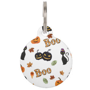 Placa Para Mascotas Gato Boo Halloween