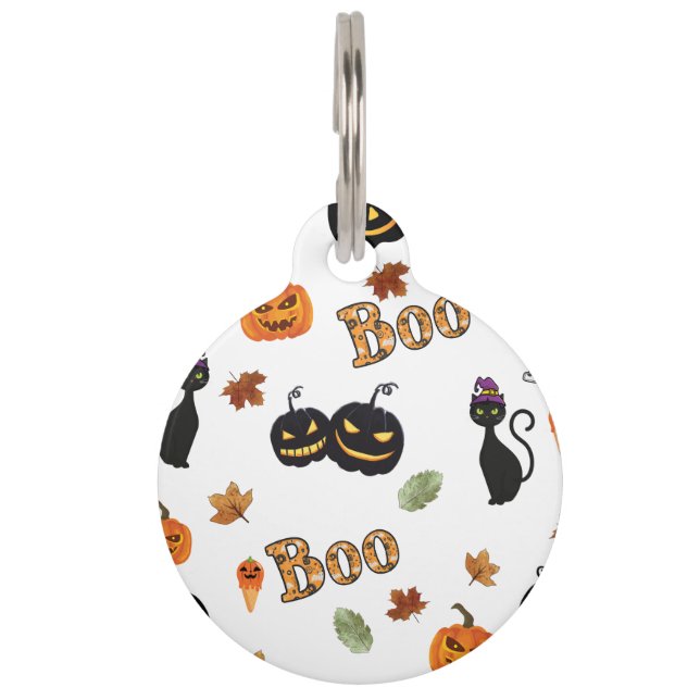 Placa Para Mascotas Gato Boo Halloween (Anverso)