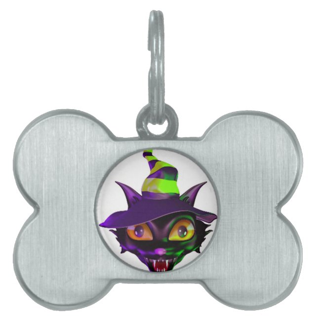 Placa Para Mascotas Gato Colorido Espeluznante (Frente)