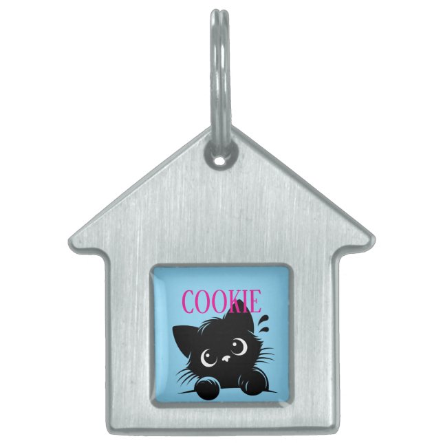 Placa Para Mascotas Gato Curioso Personalizado  (Frente)