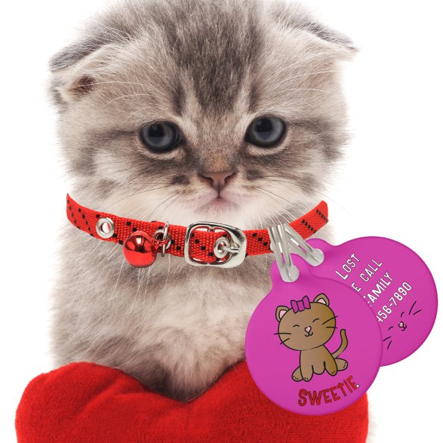 Placa Para Mascotas Gato de Chica kawaii rosado brillante de Personali (Subido por el creador)