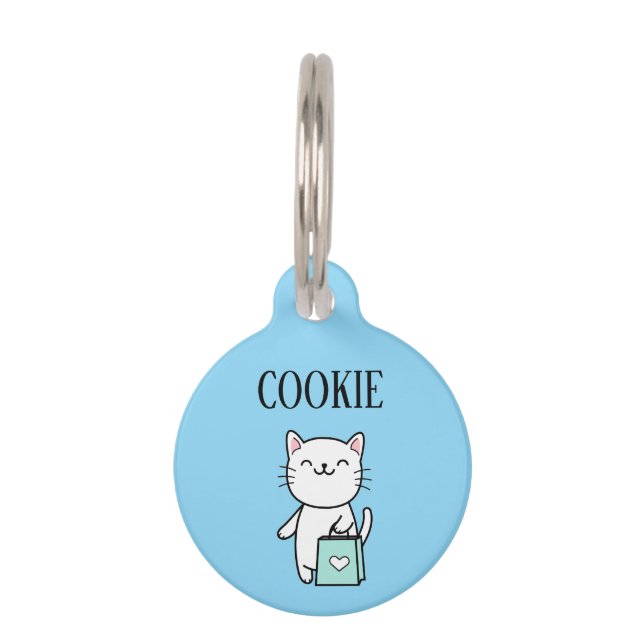 Placa Para Mascotas Gato de compras personalizado  (Anverso)