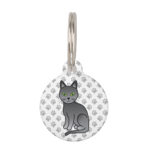 Placa Para Mascotas Gato de dibujos animados lindo Russian Blue e info