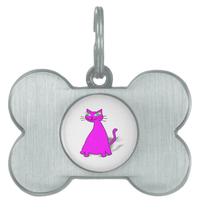 Placa Para Mascotas Gato de grasa rosa (Frente)
