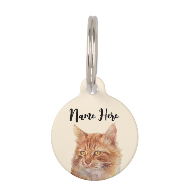Placa Para Mascotas Gato de jengibre resistente de Naranja de Beige (Anverso)