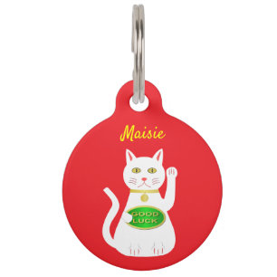 Placa Para Mascotas Gato de la Suerte Oriental Personalizado