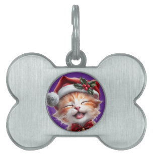 Placa Para Mascotas Gato de Navidades cortos con Santa Hat y Bow Tie
