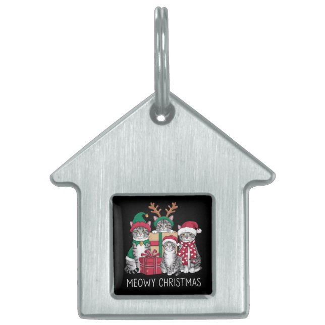 Placa Para Mascotas Gato de Navidades Meowy Xmas Graciosos Gatos Amant (Frente)