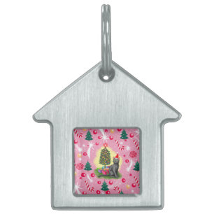 Placa Para Mascotas Gato de Navidades rosados