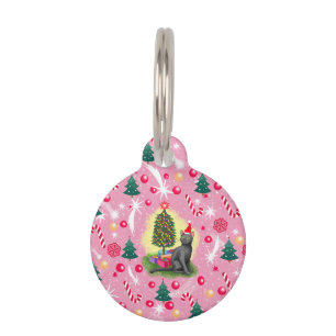 Placa Para Mascotas Gato de Navidades rosados
