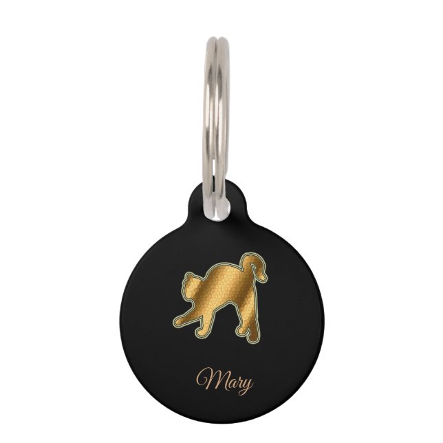 Placa Para Mascotas Gato de oro negro moderno (Anverso)