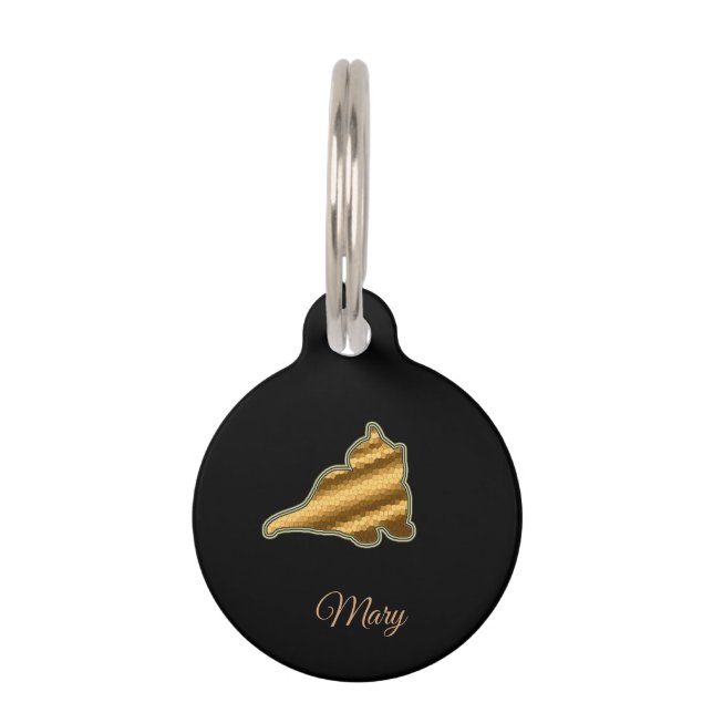 Placa Para Mascotas Gato de oro negro moderno (Anverso)