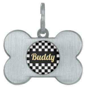 Placa Para Mascotas Gato de oro Nombre de perro negro moderno