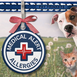 Placa Para Mascotas Gato de perro alérgico de alerta médica azul rojo