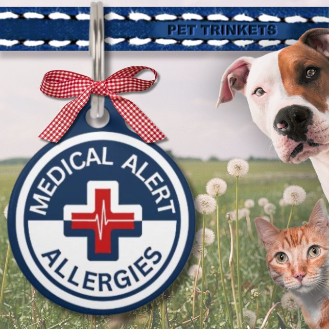 Placa Para Mascotas Gato de perro alérgico de alerta médica azul rojo (Subido por el creador)