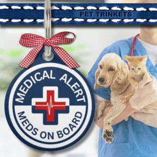 Placa Para Mascotas Gato de perro de alerta médica azul rojo