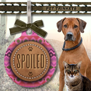 Placa Para Mascotas Gato de perro malogrado en piel rosa del suroeste