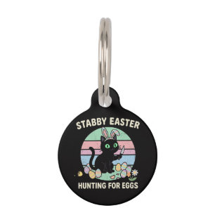 Placa Para Mascotas Gato Divertido Cazando Huevos de Pascua